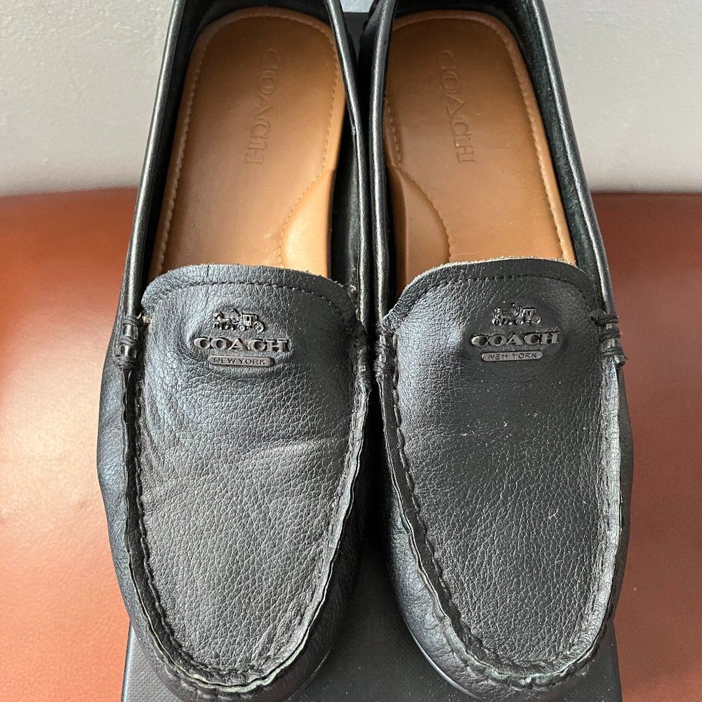Coach, Black Mary LockUp Pebble Grain Leather Loafers, Sz 9"